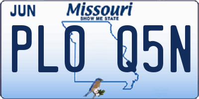 MO license plate PL0Q5N