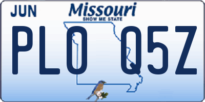 MO license plate PL0Q5Z