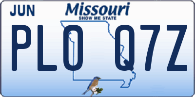 MO license plate PL0Q7Z