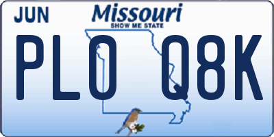 MO license plate PL0Q8K