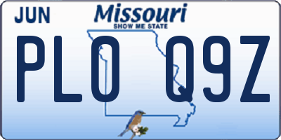 MO license plate PL0Q9Z