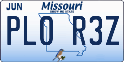 MO license plate PL0R3Z