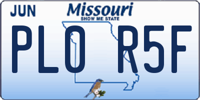MO license plate PL0R5F