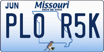 MO license plate PL0R5K