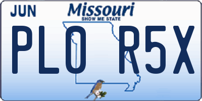 MO license plate PL0R5X