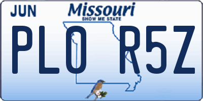MO license plate PL0R5Z