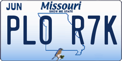 MO license plate PL0R7K