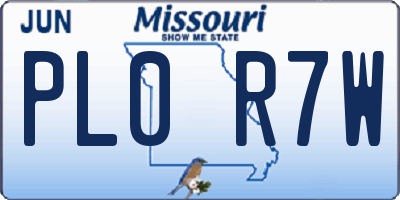 MO license plate PL0R7W