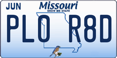 MO license plate PL0R8D