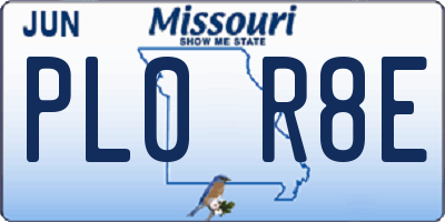 MO license plate PL0R8E