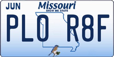 MO license plate PL0R8F