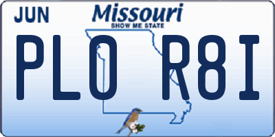 MO license plate PL0R8I