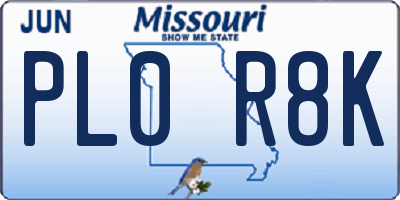 MO license plate PL0R8K