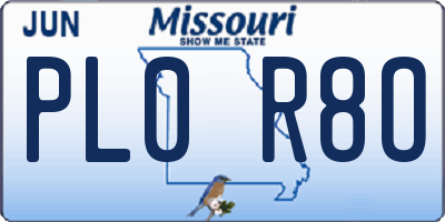 MO license plate PL0R8O