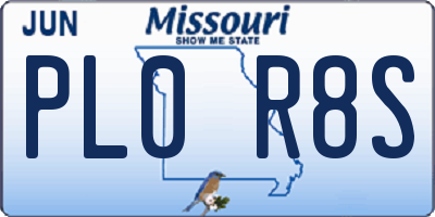 MO license plate PL0R8S