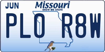MO license plate PL0R8W