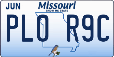 MO license plate PL0R9C