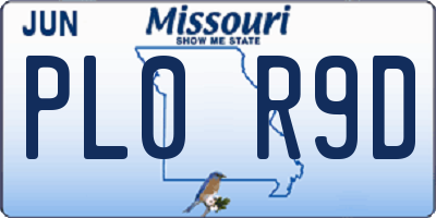 MO license plate PL0R9D