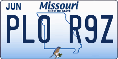 MO license plate PL0R9Z