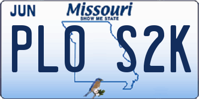 MO license plate PL0S2K