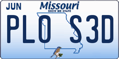 MO license plate PL0S3D