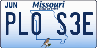 MO license plate PL0S3E