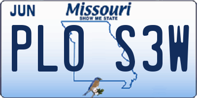 MO license plate PL0S3W