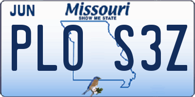 MO license plate PL0S3Z