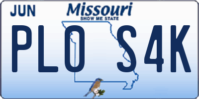 MO license plate PL0S4K