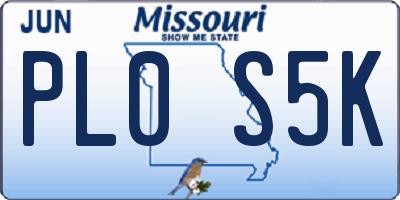 MO license plate PL0S5K