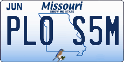 MO license plate PL0S5M