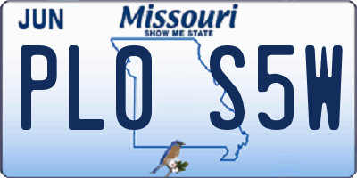 MO license plate PL0S5W