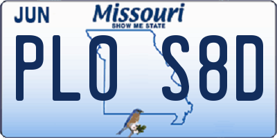 MO license plate PL0S8D