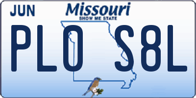 MO license plate PL0S8L