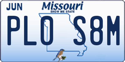 MO license plate PL0S8M
