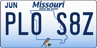 MO license plate PL0S8Z