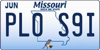 MO license plate PL0S9I