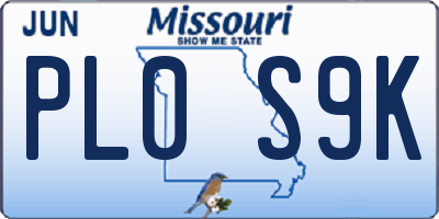 MO license plate PL0S9K