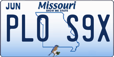 MO license plate PL0S9X