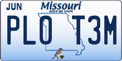 MO license plate PL0T3M