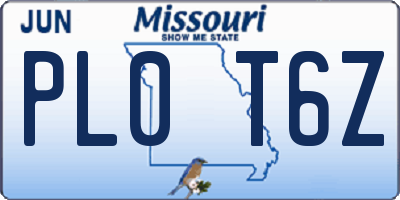 MO license plate PL0T6Z