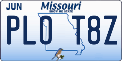 MO license plate PL0T8Z