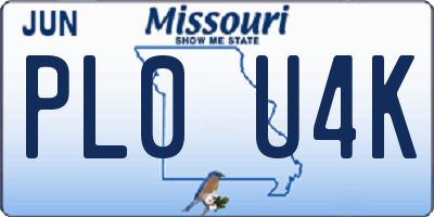 MO license plate PL0U4K