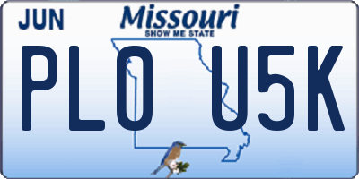 MO license plate PL0U5K