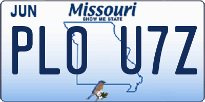 MO license plate PL0U7Z