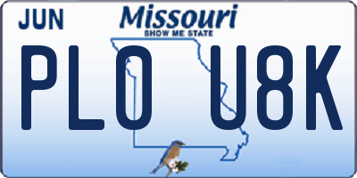 MO license plate PL0U8K