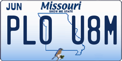 MO license plate PL0U8M