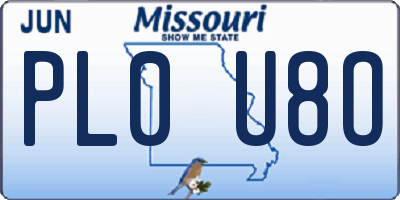 MO license plate PL0U8O