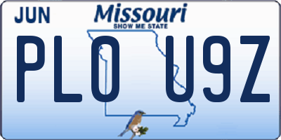MO license plate PL0U9Z