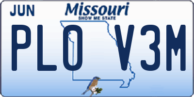 MO license plate PL0V3M
